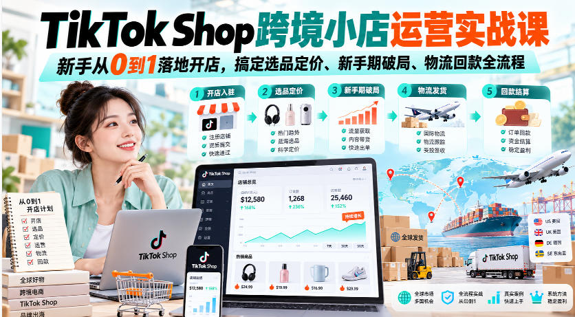 TikTok Shop跨境小店运营实战课，新手从0到1落地开店，搞定选品定价、新手期破局、物流回款全流程-翌晨科技网