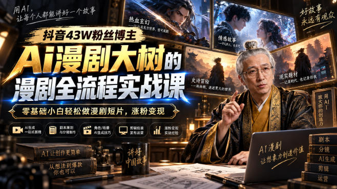 抖音43W粉丝博主Ai漫剧大树的漫剧制作全流程实战课，零基础小白轻松做漫剧短片，涨粉变现-翌晨科技网