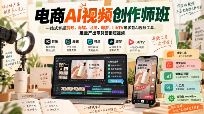 电商AI视频创作师班，一站式掌握剪映、海螺、可灵、即梦、LibTV等多款AI视频工具，批量产出带货营销短视频-翌晨科技网