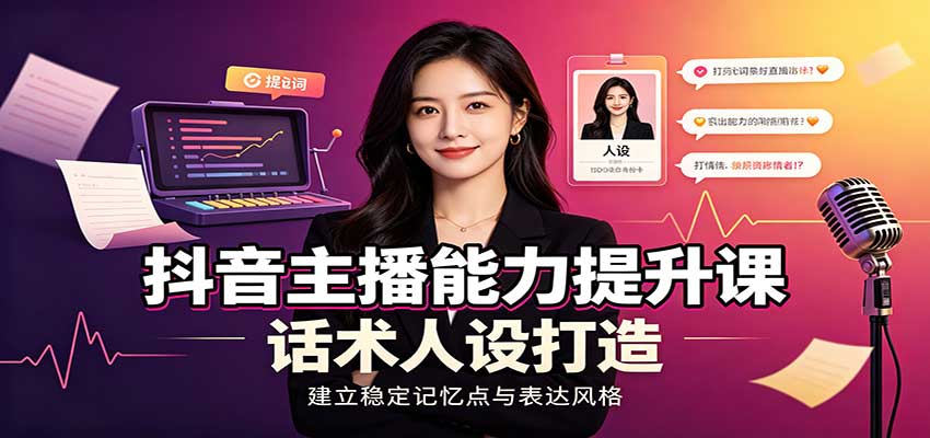抖音主播能力提升课：账号底层逻辑，直播间搭建调试，话术人设打造全套教学-翌晨科技网