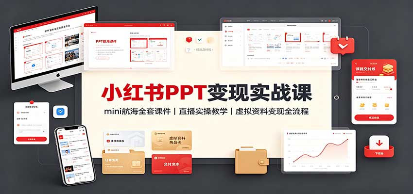 小红书PPT变现实战课：mini航海全套课件+直播实操教学，虚拟资料变现全流程-翌晨科技网