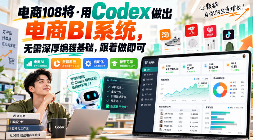 电商108将·用Codex做出电商BI系统，无需深厚编程基础，跟着做即可-翌晨科技网