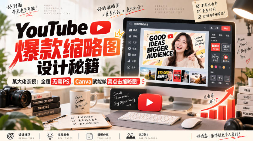 YouTube爆款缩略图设计秘籍，某油管大佬（610万订阅者）亲授，全程无需PS，Canva就能做高点击缩略图！【原创双语字幕】-翌晨科技网
