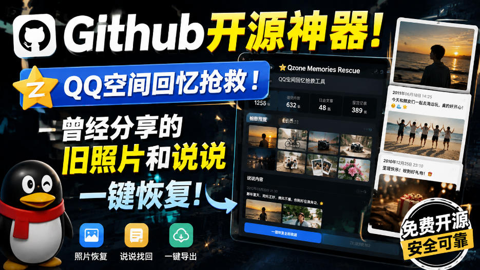 Github开源神器!QQ空间回忆抢救!曾经分享的旧照片和说说一键恢复!-翌晨科技网