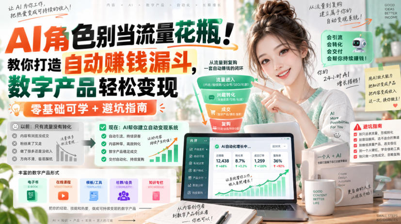 AI角色别当流量花瓶！教你打造自动賺钱漏斗，数字产品轻松变现（零基础可学+避坑指南）【原创双语字幕】-翌晨科技网