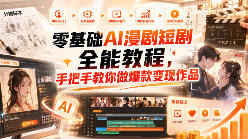 零基础AI漫剧短剧全能教程，从AI智能体搭建、文案脚本分镜、多平台AI生视频、剪映精修，覆盖全题材创作，手把手教你做爆款变现作品-翌晨科技网