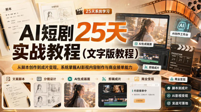 AI短剧25天实战教程（文字版教程），从脚本创作到成片变现，系统掌握AI影视内容制作与商业接单能力-翌晨科技网