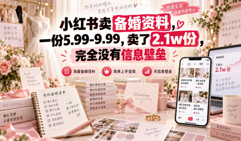 小红书卖备婚资料，一份5.99-9.99，卖了2.1w份，完全没有信息壁垒-翌晨科技网