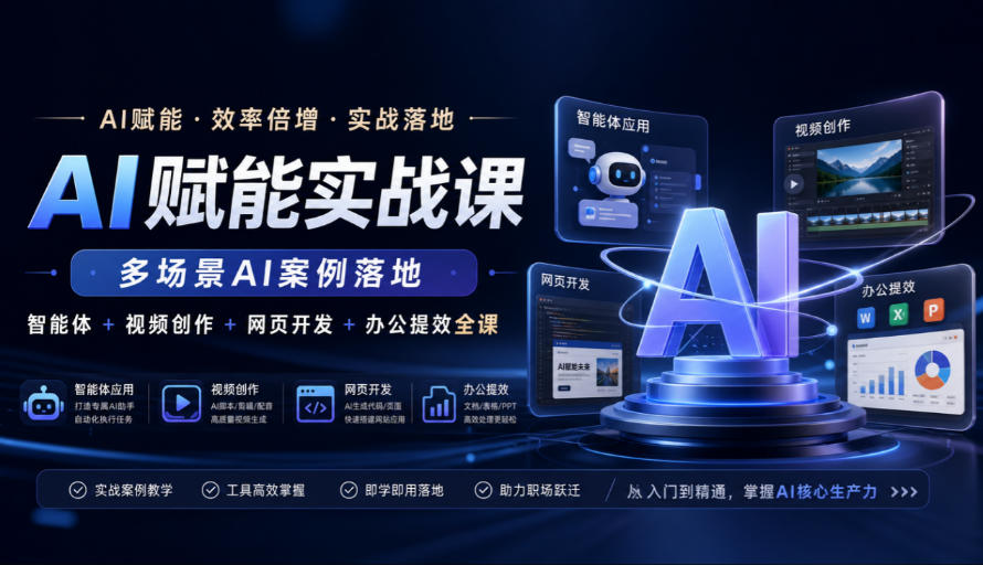 AI赋能实战课，多场景AI案例落地，智能体+视频创作+网页开发+办公提效全课-翌晨科技网