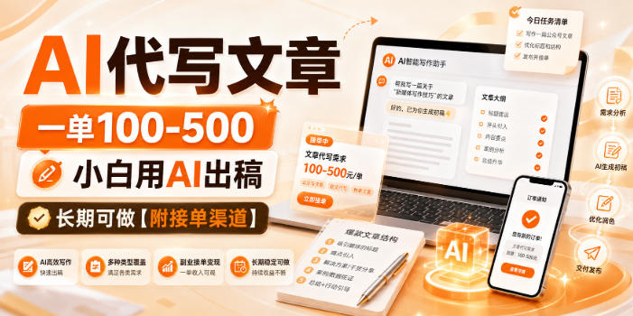 AI代写文章，一单100-500，小白用AI出稿，长期可做【附接单渠道】【揭秘】-翌晨科技网