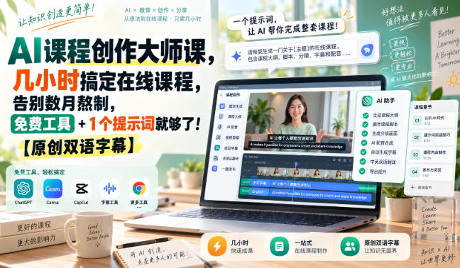 AI课程创作大师课，几小时搞定在线课程，告别数月熬制，免费工具+1个提示词就够了！【原创双语字幕】-翌晨科技网