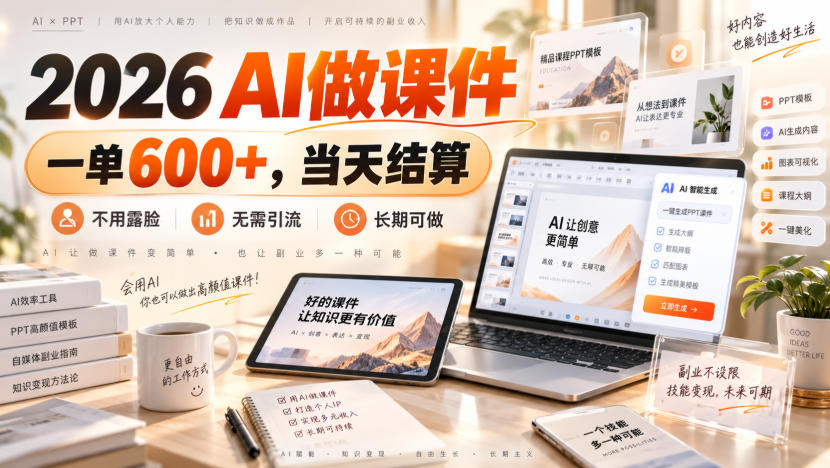 2026 AI做课件，一单600+，当天结算，不用露脸，无需引流，长期可做【揭秘】-翌晨科技网