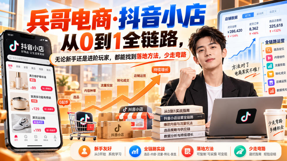 【无水印】兵哥电商·抖音小店从0到1全链路，无论新手还是进阶玩家，都能找到落地方法，少走弯路（更新9月）-翌晨科技网