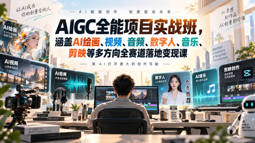 AIGC全能项目实战班，涵盖AI绘画、视频、音频、数字人、音乐、剪映等多方向全赛道落地变现课-翌晨科技网