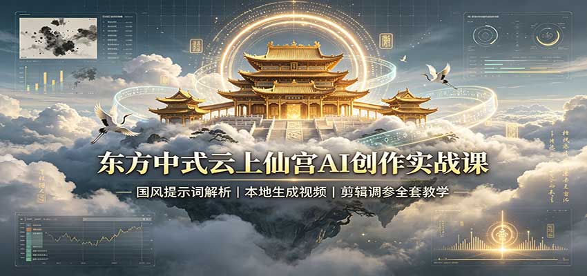 东方中式云上仙宫AI创作实战课：国风提示词解析，本地生成视频，剪辑调参全套教学-翌晨科技网