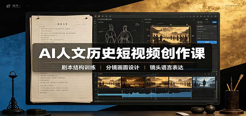 AI人文历史短视频创作课：赛道对标、剧本分镜制图，掌握视频完整产出流程-翌晨科技网
