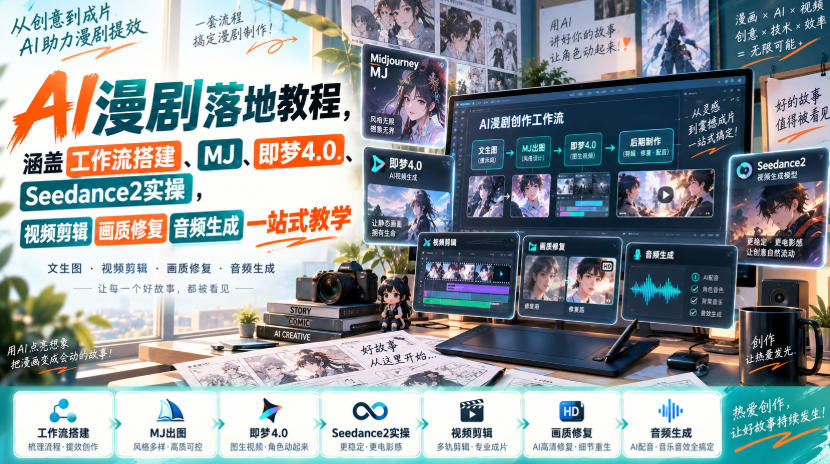 AI漫剧落地教程，涵盖工作流搭建、MJ、即梦4.0、Seedance2实操，视频剪辑画质修复音频生成一站式教学-翌晨科技网