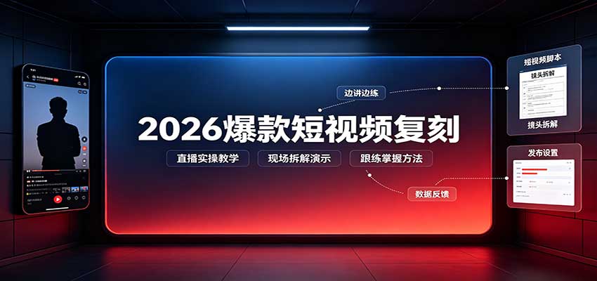 2026爆款短视频复刻：直播实操教学，配套文字文档掌握全流程-翌晨科技网