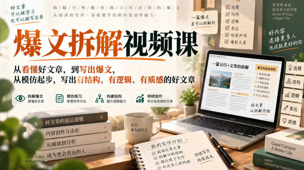 爆文拆解视频课，从看懂好文章，到写出爆文，从模仿起步，写出有结构、有逻辑、有质感的好文章-翌晨科技网
