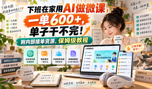 下班在家用AI做微课，一单600+，单子干不完！附内部接单资源，保姆级教程【揭秘】-翌晨科技网