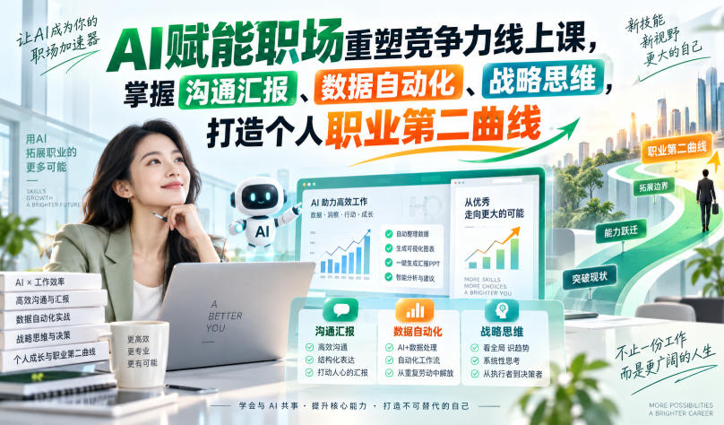 AI赋能职场重塑竞争力线上课，掌握沟通汇报、数据自动化、战略思维，打造个人职业第二曲线-翌晨科技网