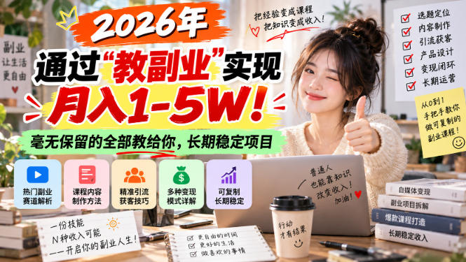 “教副业”实现月入1-5W！长期稳定，毫无保留的全部教给你！-翌晨科技网