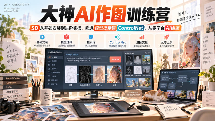 大神AI作图训练营，SD从基础安装到进阶实操，吃透模型提示词ControlNet，从零学会AI绘画-翌晨科技网