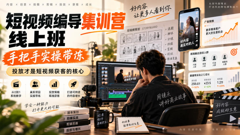短视频编导集训营线上班，手把手实操带冻，投放才是短视频获客的核心-翌晨科技网