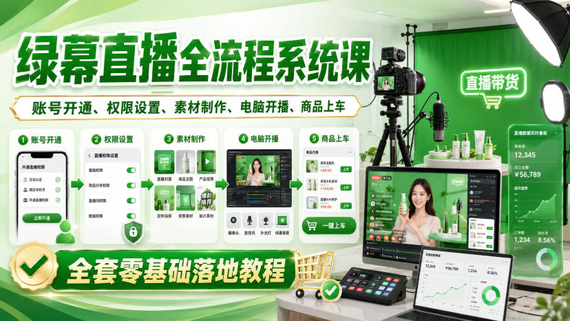 绿幕直播全流程系统课，账号开通、权限设置、素材制作、电脑开播、商品上车全套零基础落地教程-翌晨科技网