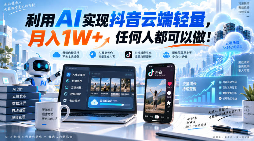 利用AI实现抖音云端轻量，月入1W+，任何人都可以做！【揭秘】-翌晨科技网