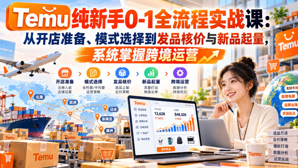 【无水印】Temu纯新手0-1全流程实战课：从开店准备、模式选择到发品核价与新品起量，系统掌握跨境运营-翌晨科技网