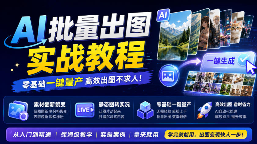 AI批量出图实战教程，素材翻新裂变，静态图转实况，零基础一键量产-翌晨科技网