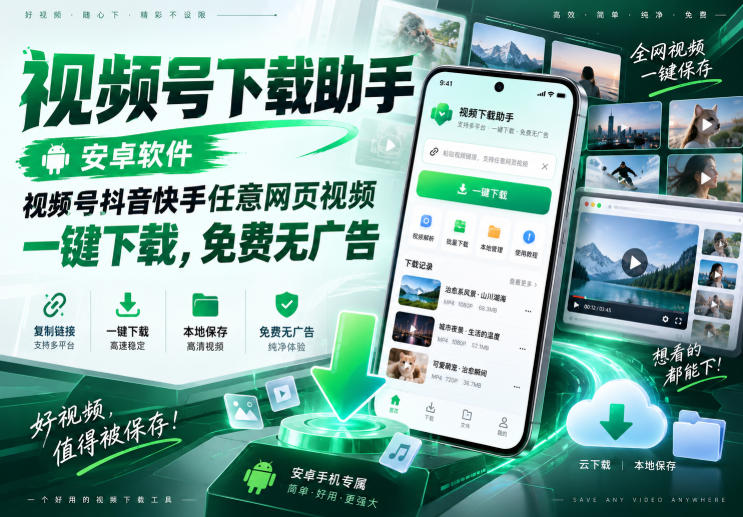 视频号下载助手，安卓软件，视频号抖音快手任意网页视频，一键下载，免费无广告-翌晨科技网