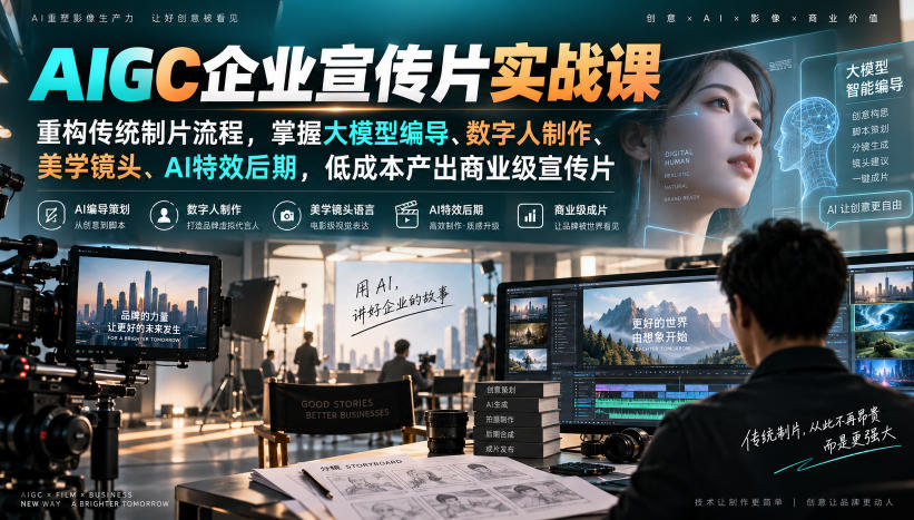 AIGC企业宣传片实战课，重构传统制片流程，掌握大模型编导、数字人制作、美学镜头、AI特效后期，低成本产出商业级宣传片-翌晨科技网