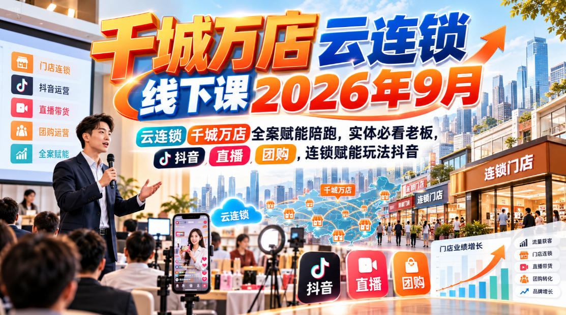 千城万店云连锁线下课2026年9月，云连锁千城万店全案赋能陪跑，实体必看老板，抖音，直播，团购，连锁赋能玩法抖音-翌晨科技网