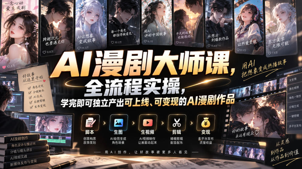 AI漫剧大师课，全流程实操，学完即可独立产出可上线、可变现的AI漫剧作品-翌晨科技网
