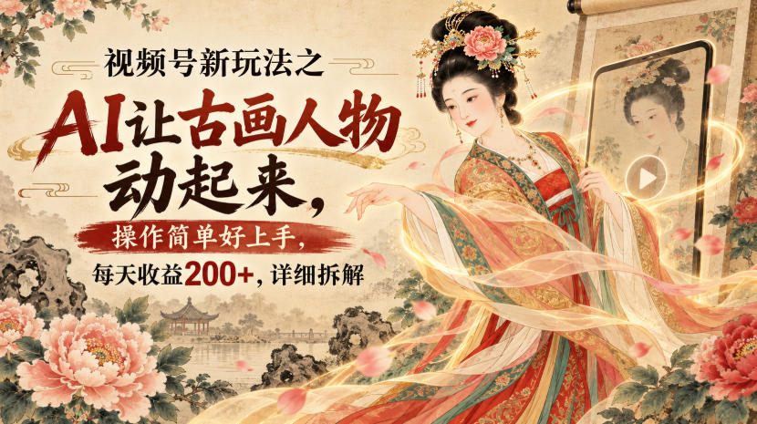 视频号新玩法之AI让古画人物动起来,操作简单好上手,每天收益200+,详细拆解-翌晨科技网