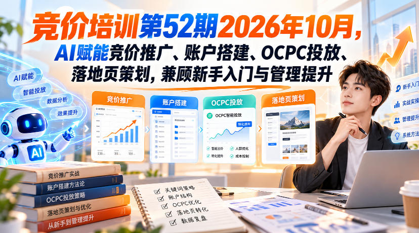 【无水印】竞价培训第52期2026年10月，AI赋能竞价推广、账户搭建、OCPC投放、落地页策划，兼顾新手入门与管理提升-翌晨科技网