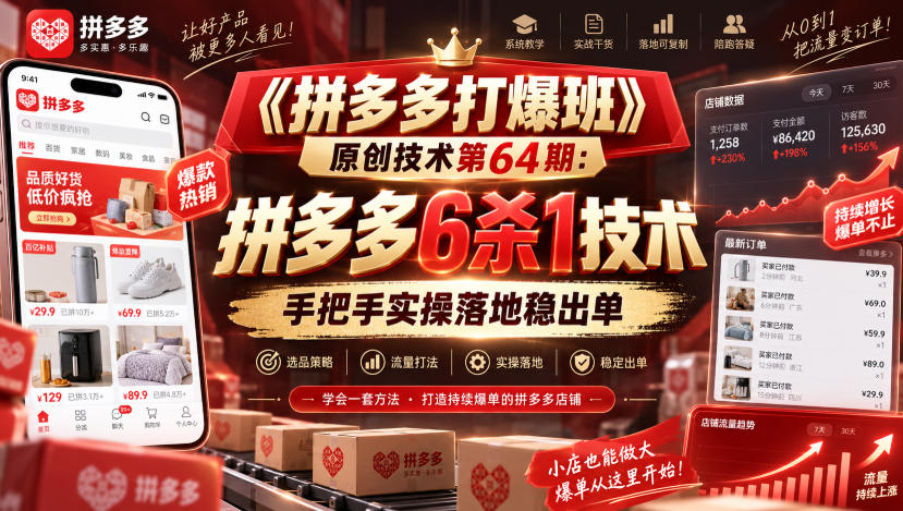 《拼多多打爆班》原创技术第64期：拼多多6杀1技术，手把手实操落地稳出单-翌晨科技网