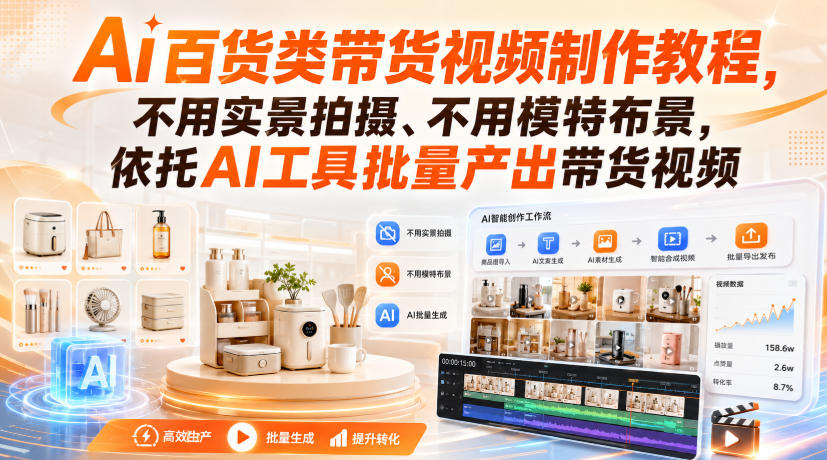 Ai百货类带货视频制作教程，不用实景拍摄、不用模特布景，依托AI工具批量产出带货视频-翌晨科技网