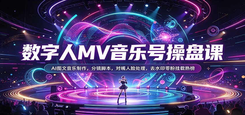 数字人MV音乐号操盘课：AI图文音乐制作，分镜脚本，对嘴人脸处理，去水印零粉挂载热榜-翌晨科技网