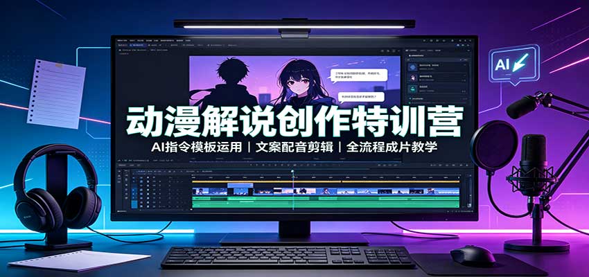 动漫解说创作特训营：AI指令模板运用，文案配音剪辑，全流程成片教学-翌晨科技网
