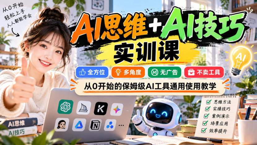 AI思维+AI技巧实训课，全方位、多角度、无广告、不卖工具，从0开始的保姆级AI工具通用使用教学-翌晨科技网