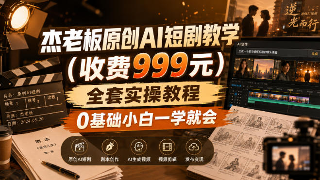 杰老板原创AI短剧教学(收费999元),全套实操教程,0基础小白一学就会,非搬运技术-翌晨科技网