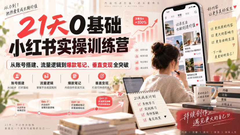 21天0基础小红书实操训练营｜从账号搭建、流量逻辑到爆款笔记、垂直变现全突破-翌晨科技网