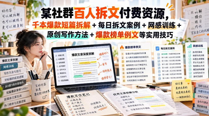 某社群百人拆文付费资源，千本爆款短篇拆解+每日拆文案例+网感训练+原创写作方法+爆款榜单例文等实用技巧(持续更新)-翌晨科技网