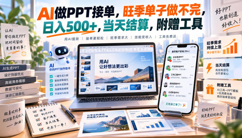 AI做PPT接单,旺季单子做不完,日入500+,当天结算,附赠工具【揭秘】-翌晨科技网