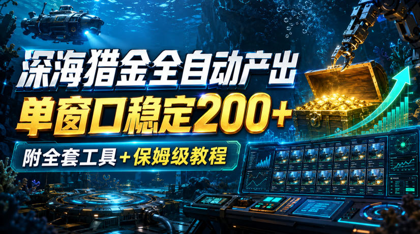 深海猎金全自动产出，单窗口稳定200+，附全套工具+保姆级教程【揭秘】-翌晨科技网