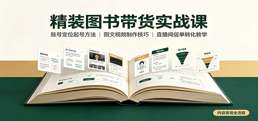 精装图书带货实战课：账号定位起号方法，图文视频制作，促单转化教学-翌晨科技网