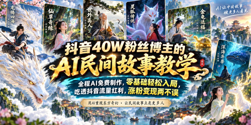 抖音40W粉丝博主的AI民间故事教学，全程AI免费制作，零基础轻松入局，吃透抖音流量红利，涨粉变现两不误-翌晨科技网